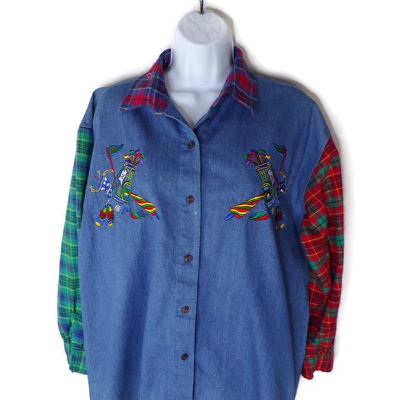 Casey Coleman Denim and Flannel Women's Golf Shirt Embroidered Design Size XL - Picture 2 of 8